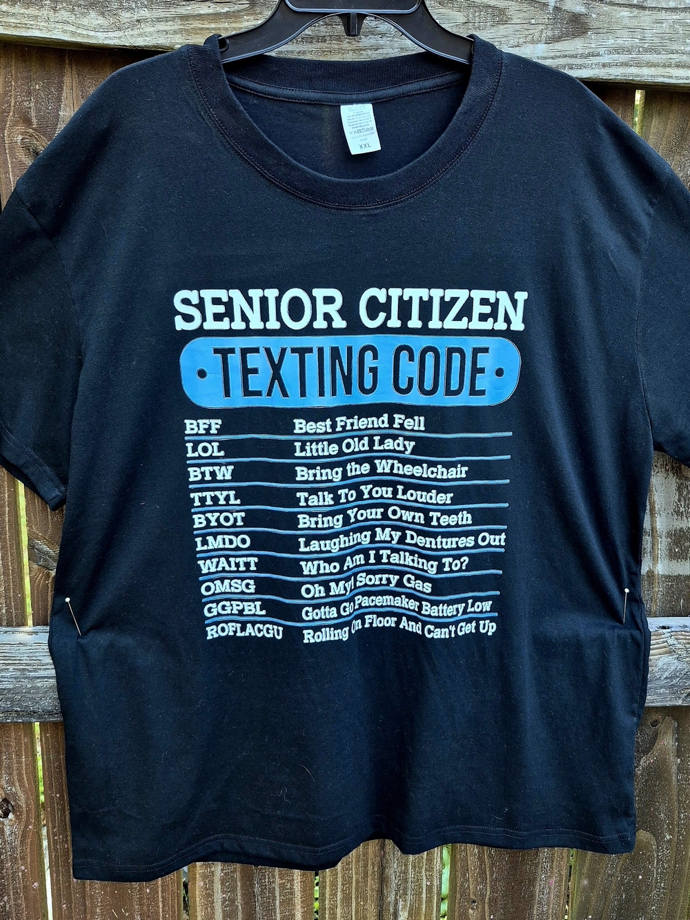 Senior Citizen Texting Code Black Cotton T-Shirt XLarge Unisex Crew Neck